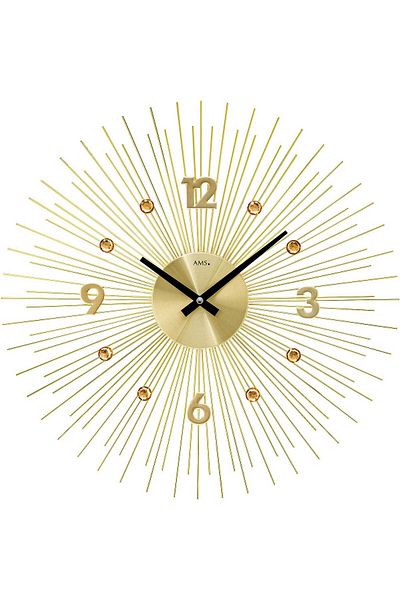AMS Wall Clock 9611, Quartz, Gold, Analogue, Modern