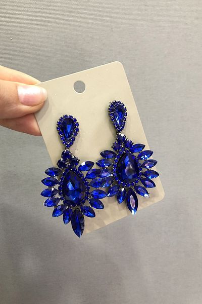 Hayalperest boncuk Saks Blue Crystal Glass Oval Gems Dark Gray Earrings