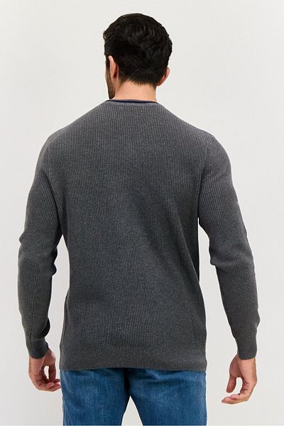 Nautica Men Crew Neck Embroidered Logo Long Sleeve Sweater, Grey