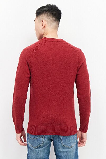 CELIO Men Crew Neck Knitted Sweater, Red