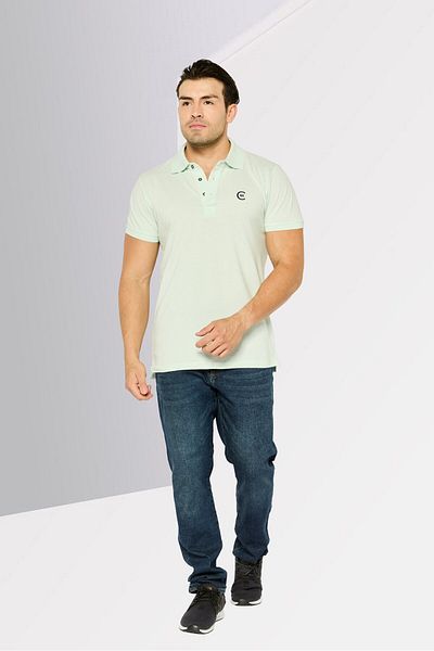 Cerruti 1881 Men Regular Fit Embroidered Logo Short Sleeve Polo Shirts, Mint Green