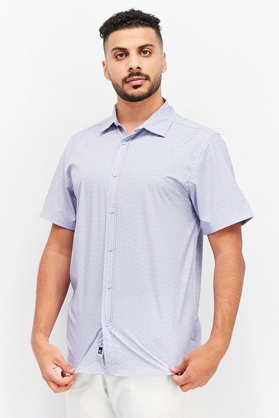 Kenneth Cole Men Regular Fit Allover Print Short Sleeve Casual Shirt, Light Blue