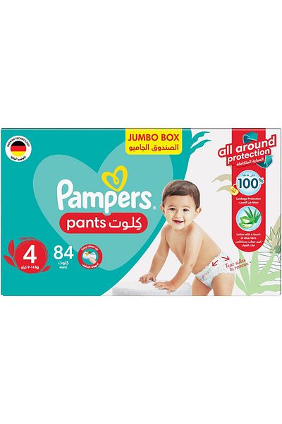 Pampers Aloe Vera, Size 4, Maxi, 9-14kg, Jumbo Pack, 84 Taped Diapers