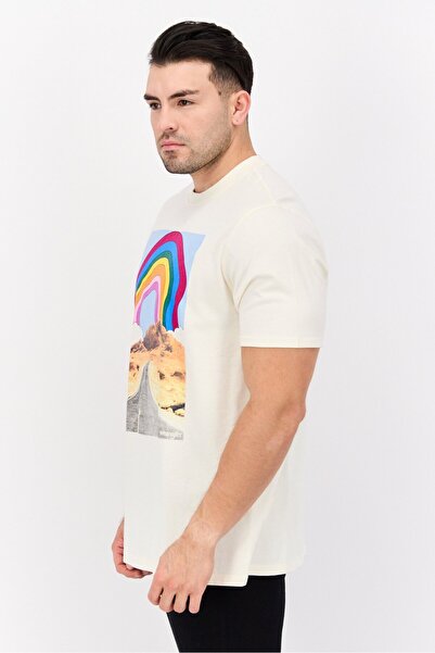 WRANGLER Men Crew Neck Short Sleeve Graphic T Shirt, Beige Combo