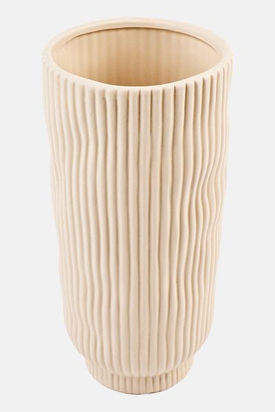 Muy Mucho Ribbed Ceramic Vase 24 H X 12 W Cm, Off White