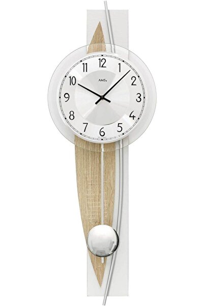 AMS Wall Clock 7455, Quartz, Silver, Analogue, Modern
