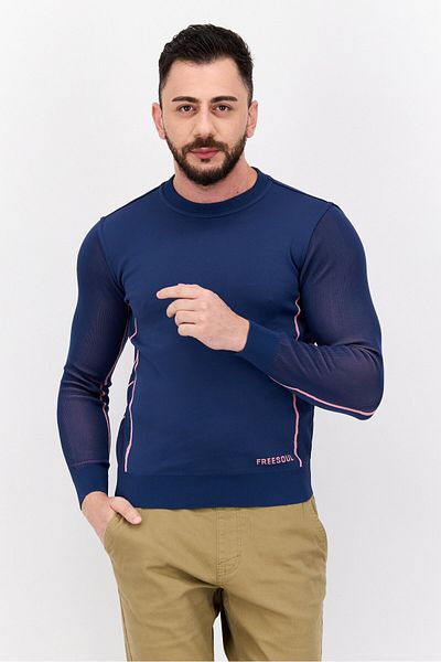 freesoul Men Crew Neck Long Sleeves Textured Sweatshirt, Blue