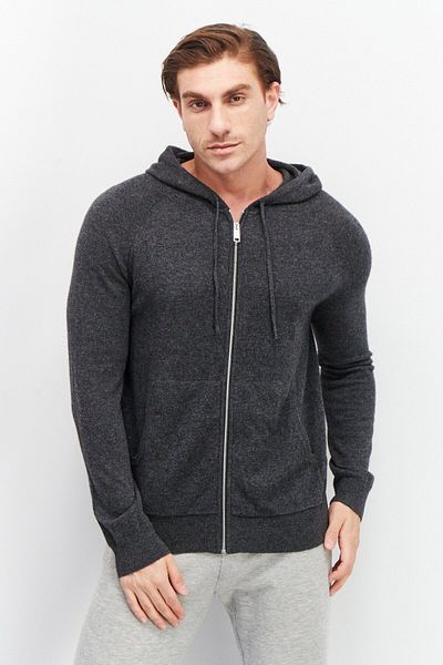 CELIO Men Hood With Drawstring Long Sleeve Heather Cardigans, Dark Grey