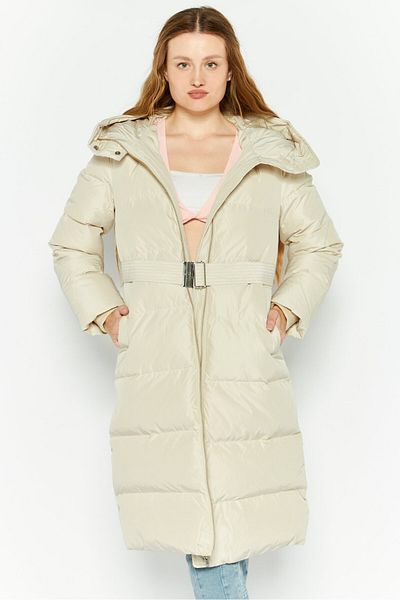 Lacoste Women Quilted Belted Hooded Jacket, Beige