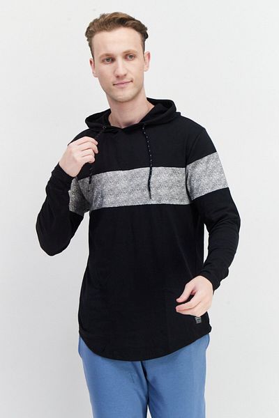 Modern Culture Men Hooded Brand Logo Long Sleeves Sweatshirt, Black/Grey