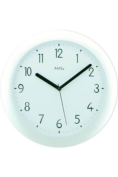 AMS Wall Clock 5844, Quartz, White, Analogue, Modern