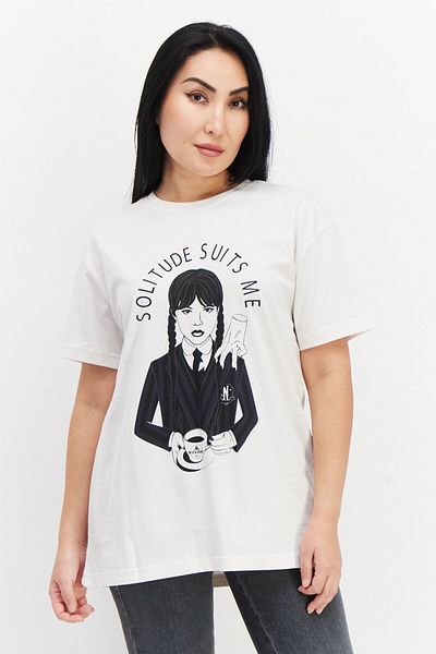 Tee and Charles Addams Foundation Women Crew Neck Short Sleeve Graphic Print T-shirt, Off White