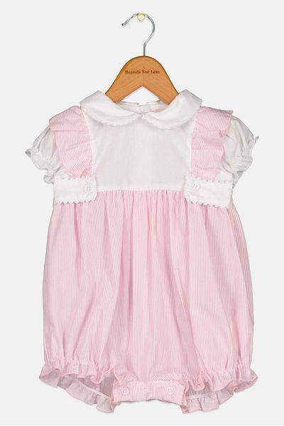 Rock A Bye Baby Boutique Toddlers Girl Crew Neck Short Sleeve Stripe Romper, Pink