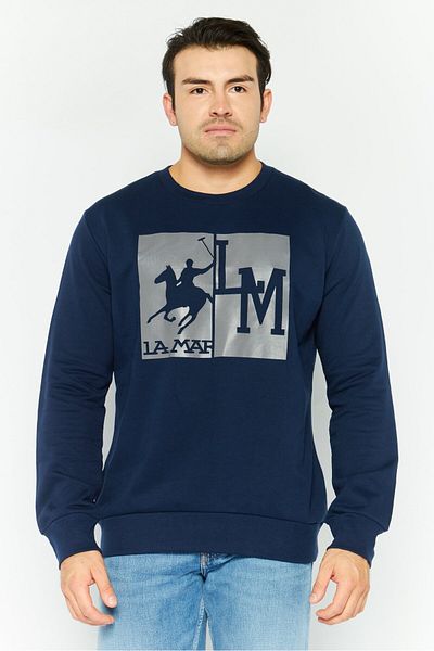 La Martina Men Crew Neck Brand Logo Long Sleeves Sweatshirt, Navy