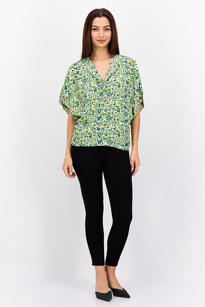 Scotch & Soda Women Spread Collar Short Sleeve Floral Print Blouse, Green