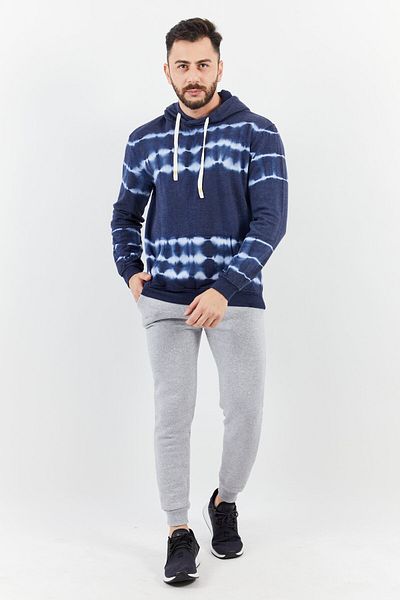 Sovereign Code Men Hooded Neck Tie Dye Print Long Sleeves Sweatshirt, Navy