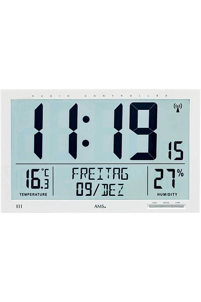 AMS Wall Clock 5887, Quartz, Grey, Digital, Modern