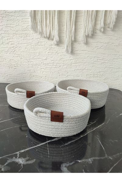 Heritage Home Hn Organizer Basket Cotton Handmade Ecru 3-Piece Wicker Rope Basket Set - Multi-Purpose Organizer