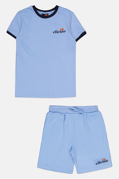 Ellesse Kids Boy 2 Piece Brand Logo Short Sleeves T-shirt And Short Set, Light Blue