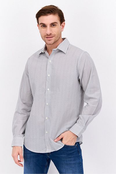VAN HEUSEN Men Regular Fit Long Sleeve Allover Print Dress Shirt, White