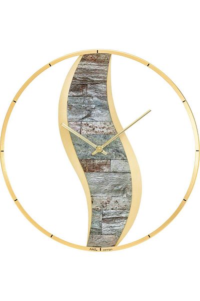 AMS Wall Clock 9645, Quartz, Gold, Analogue, Modern