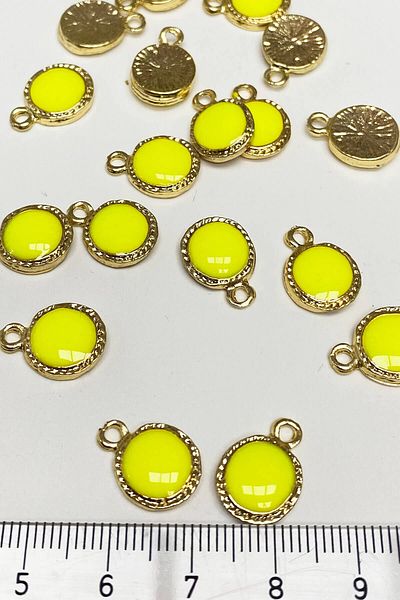 Hayalperest boncuk Neon Yellow Round Enamel Pendant 1 Piece