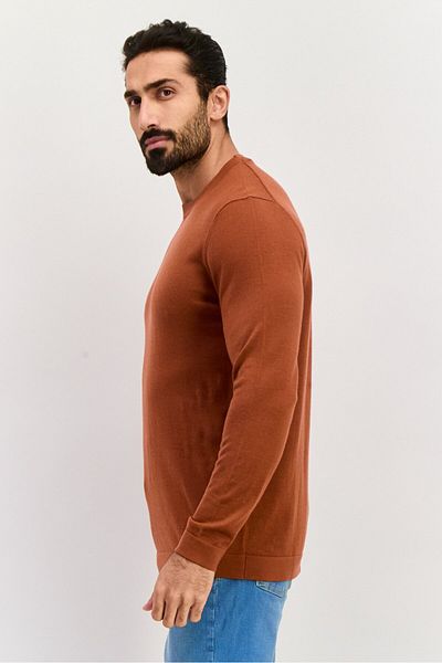 Esprit Men Crew Neck Textured Long Sleeves Sweatshirt, Dark Rust