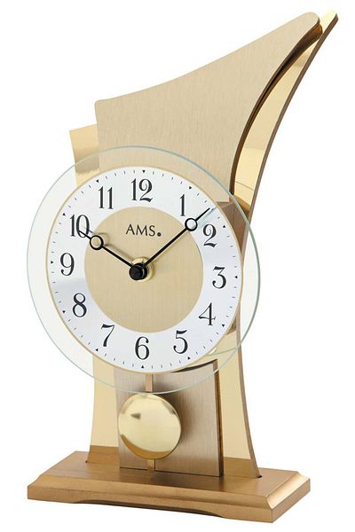 AMS Table Clock AMS 1137, Quartz, Gold, Analogue, Modern