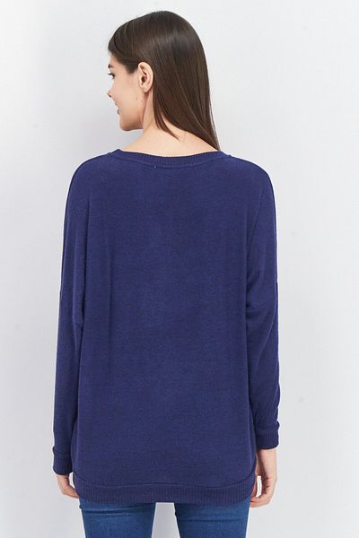 Joie Women Crew Neck Knitted Long Sleeve Sweatshirts, Navy Blue