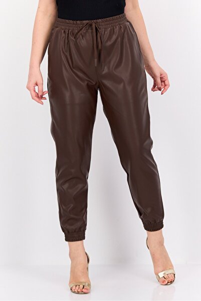 Dex Women High Rise Solid Drawstring Jogger Pants, Brown
