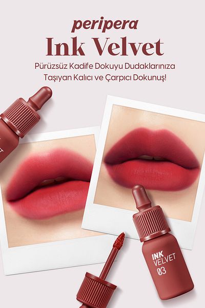PERIPERA High Pigmented Peripera Ink Velvet - Velvet Look, Lasting Tint All Day (3 Red Only)