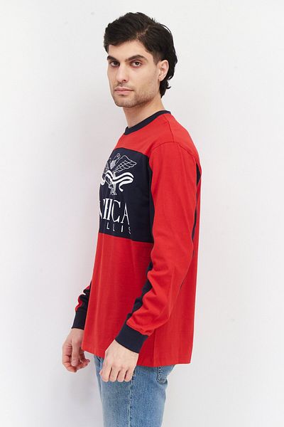 Perry Ellis Men Crew Neck Long Sleeves Brand Logo T-shirt, Red
