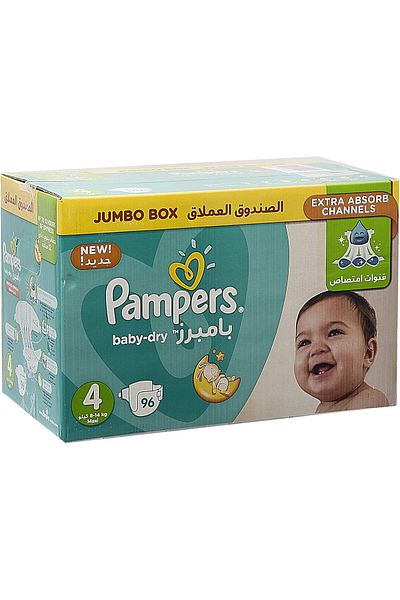 Pampers Aloe Vera, Size 4, Maxi, 9-14kg, Jumbo Pack, 96 Taped Diapers