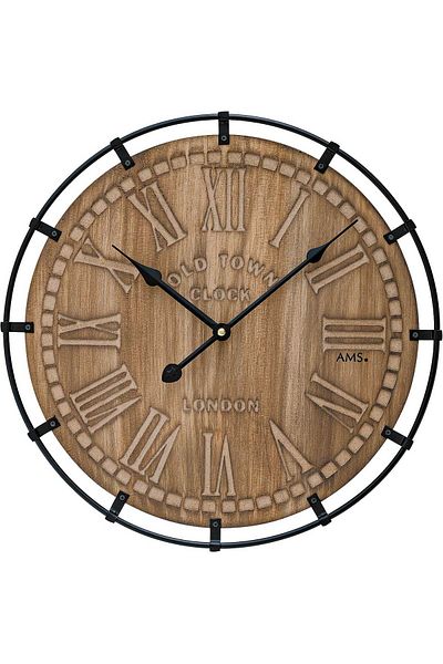 AMS Wall Clock 9616, Quartz, Brown, Analogue, Classic