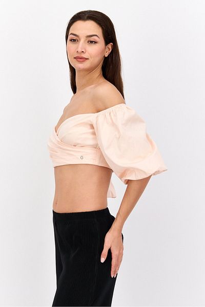 Guess Women Sweetheart Neckline Puffed Sleeve Shirred Top, Pink