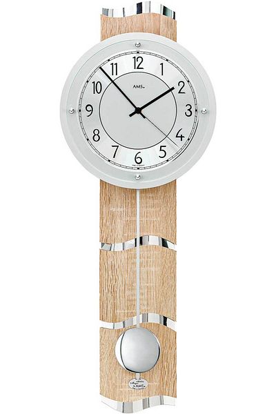 AMS Wall Clock 5214, Quartz, Silver, Analogue, Modern
