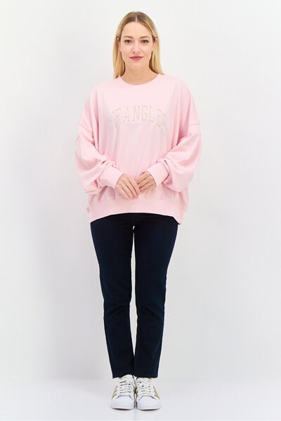 WRANGLER Women Crew Neck Embroidered Logo Sweatshirt, pink