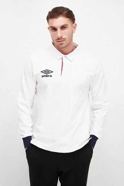 UMBRO Men Sportswear Fit Long Sleeves Training Polo Shirt, White Combo
