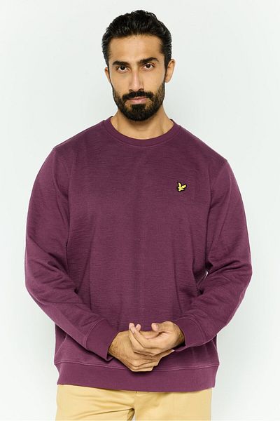 Lyle & Scott Men Crew Neck Long Sleeve Brand Logo Sweatshirt, Dark Purple