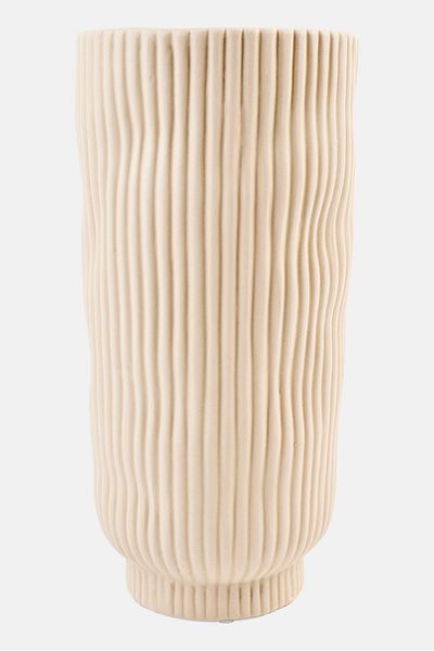 Muy Mucho Ribbed Ceramic Vase 24 H X 12 W Cm, Off White