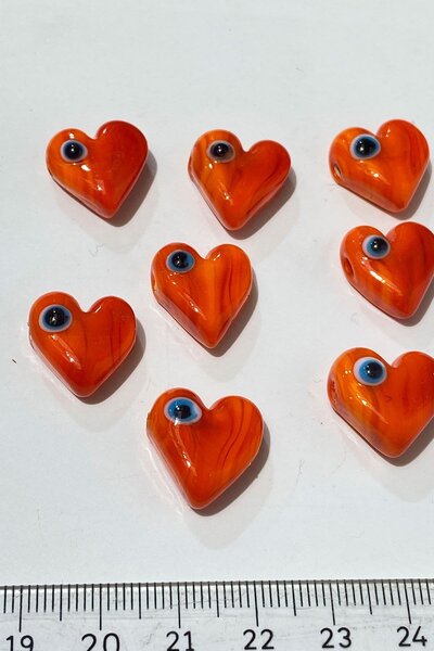 Hayalperest boncuk Kırmızı Murano Yapımı Cam Boncuk Nazar Figürlü Kalp 1 Adet