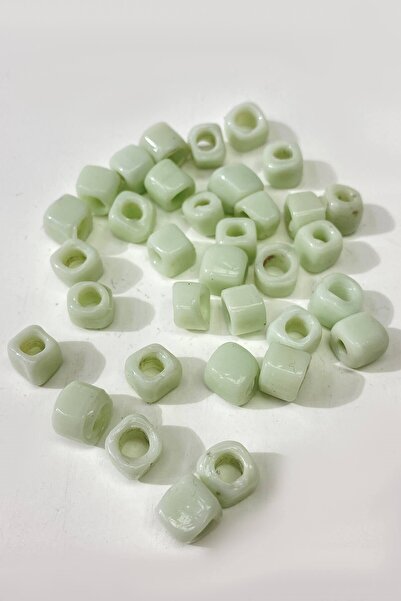 Genel Markalar Kare Cam Boncuk Kolye ve Bileklik Ucu 5 Adet Mat Krem