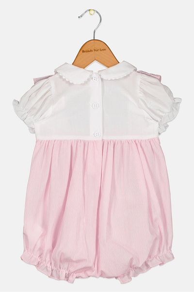 Rock A Bye Baby Boutique Toddlers Girl Crew Neck Short Sleeve Stripe Romper, Pink