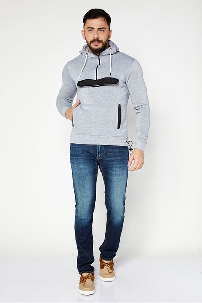 Modern Culture Men Hooded Half Zip Fleece Hoodies, Heather Grey