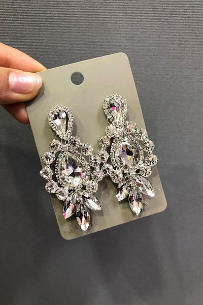 Hayalperest boncuk 3 Stone Oval Earrings with Transparent Crystal Stones