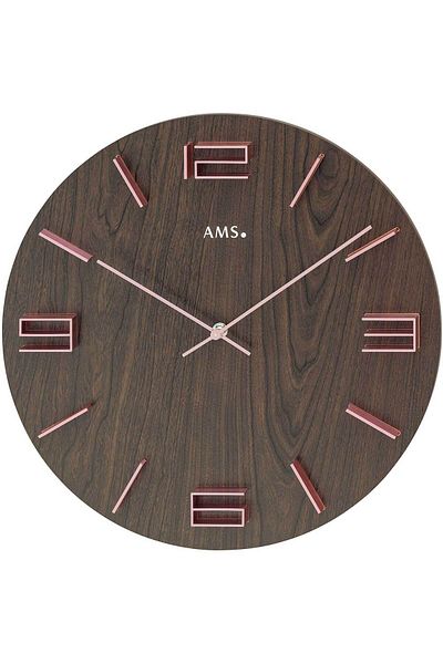 AMS Wall Clock 9591, Quartz, Brown, Analogue, Modern