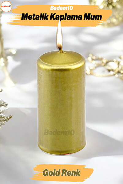Badem10 Baton Mum Metalik Kaplama Gold Silindir Dekoratif Mumu Kandil Hediyel...