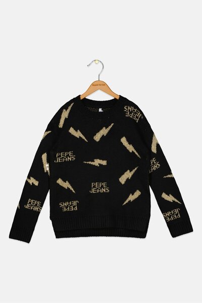 Pepe Jeans سترة معدنية برقبة دائرية للبنات الصغار، باللون الأسود