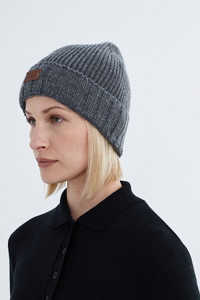 Nordbron Dark Gray Cotton Knitwear Women's Beanie - Stretchy, Double Fold Winter Logo Basic Baxle
