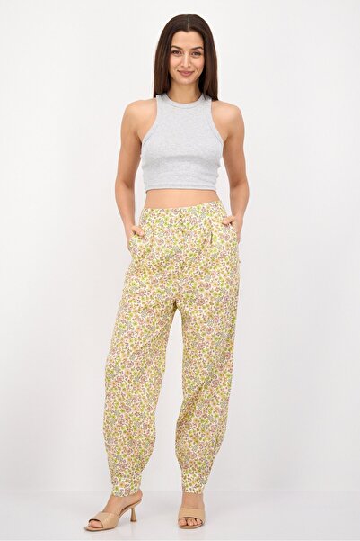 Scotch & Soda Women Regular Fit Floral Print Straight Leg Pant, Cream Combo
